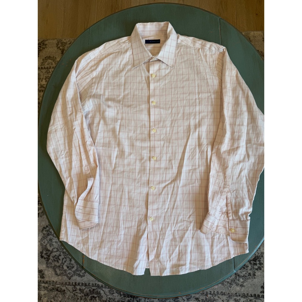 Material London Mens XL Button Down Shirt LS Cotton‎ Grid Check Pink White